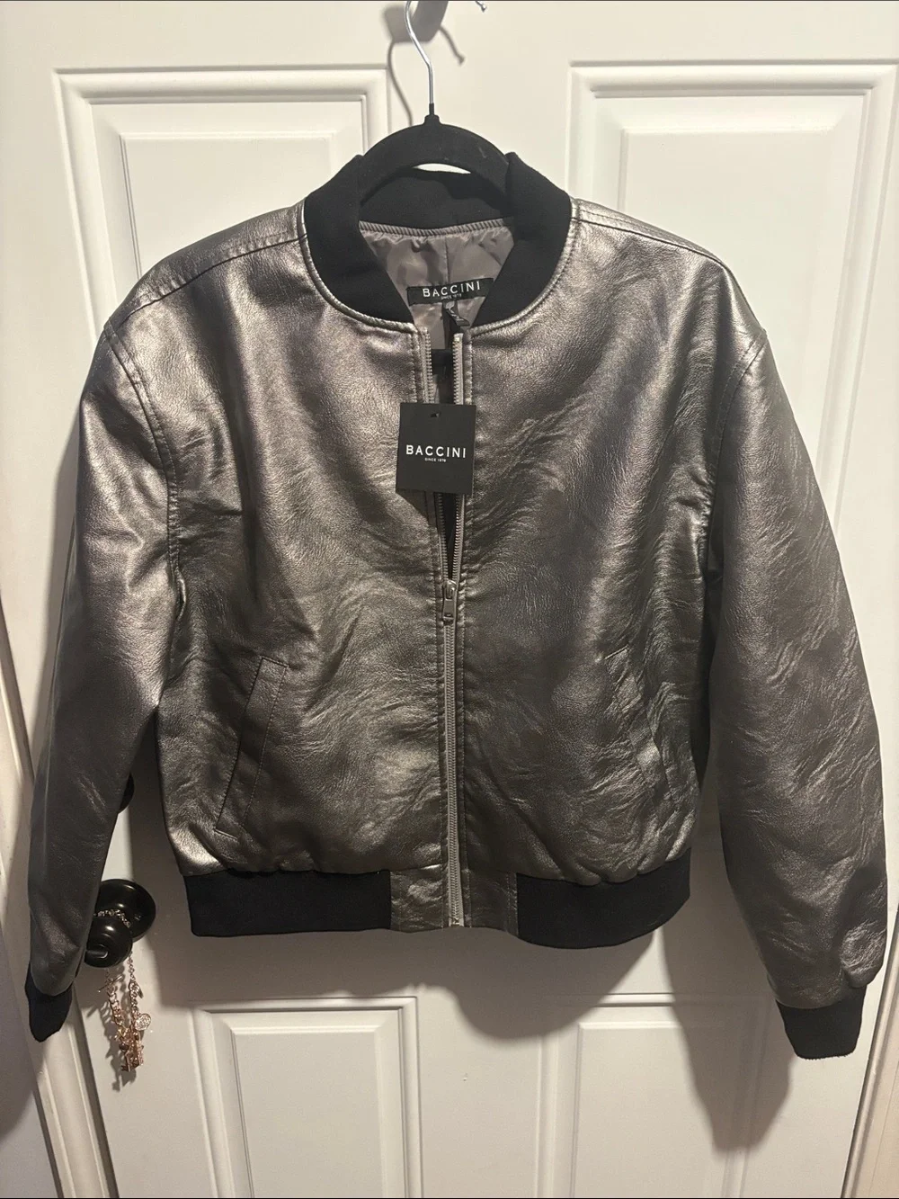 Baccini Metallic Silver Bomber Jacket - Picture 1 of 2